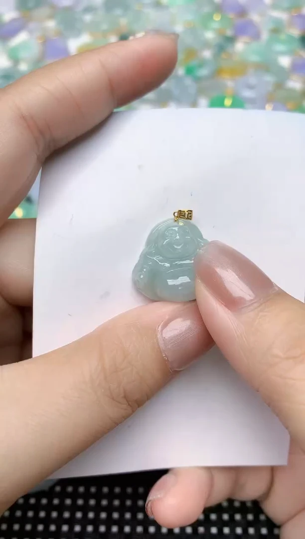 翡翠18K金镶嵌颈饰天然缅甸A货翡翠