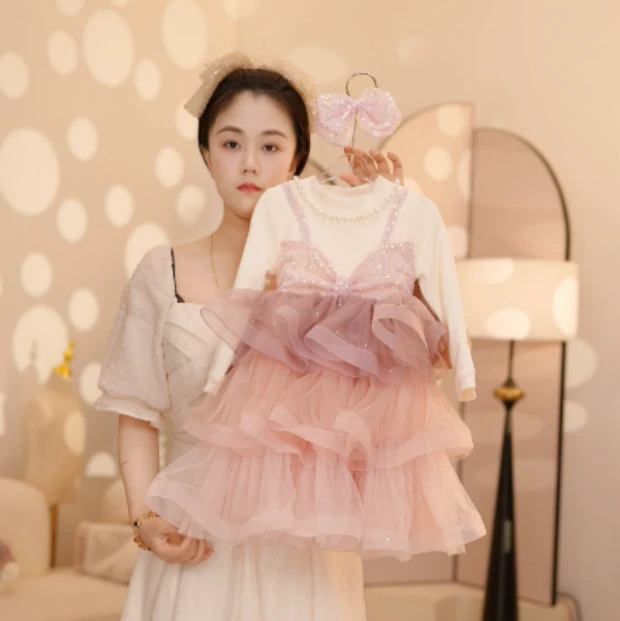 【Y.a4264】2025秋季新款女童洋气蝴蝶结连衣裙女宝气质连衣裙