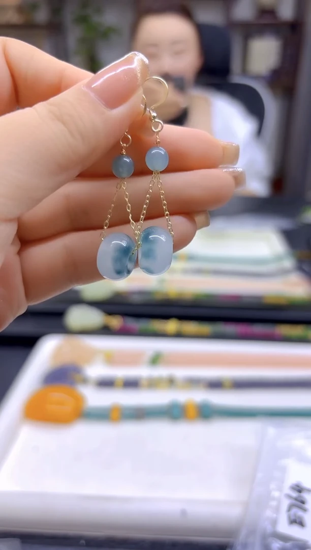 翡翠14K金镶嵌耳饰DIY款E764