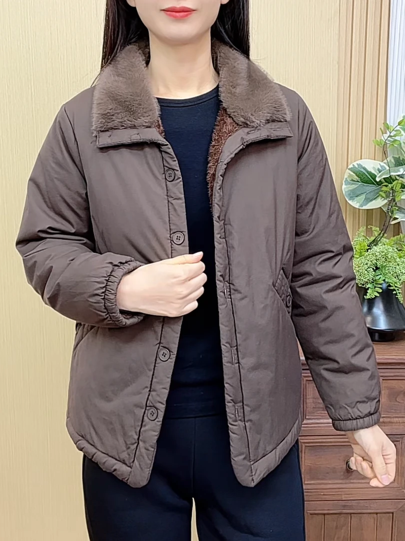 2025冬季新款时尚女士棉衣百搭女款防寒保暖加绒毛领厚款