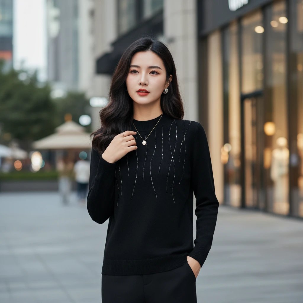 8088半中领亮钻中厚长袖均码针织衫时尚羊毛衫百搭