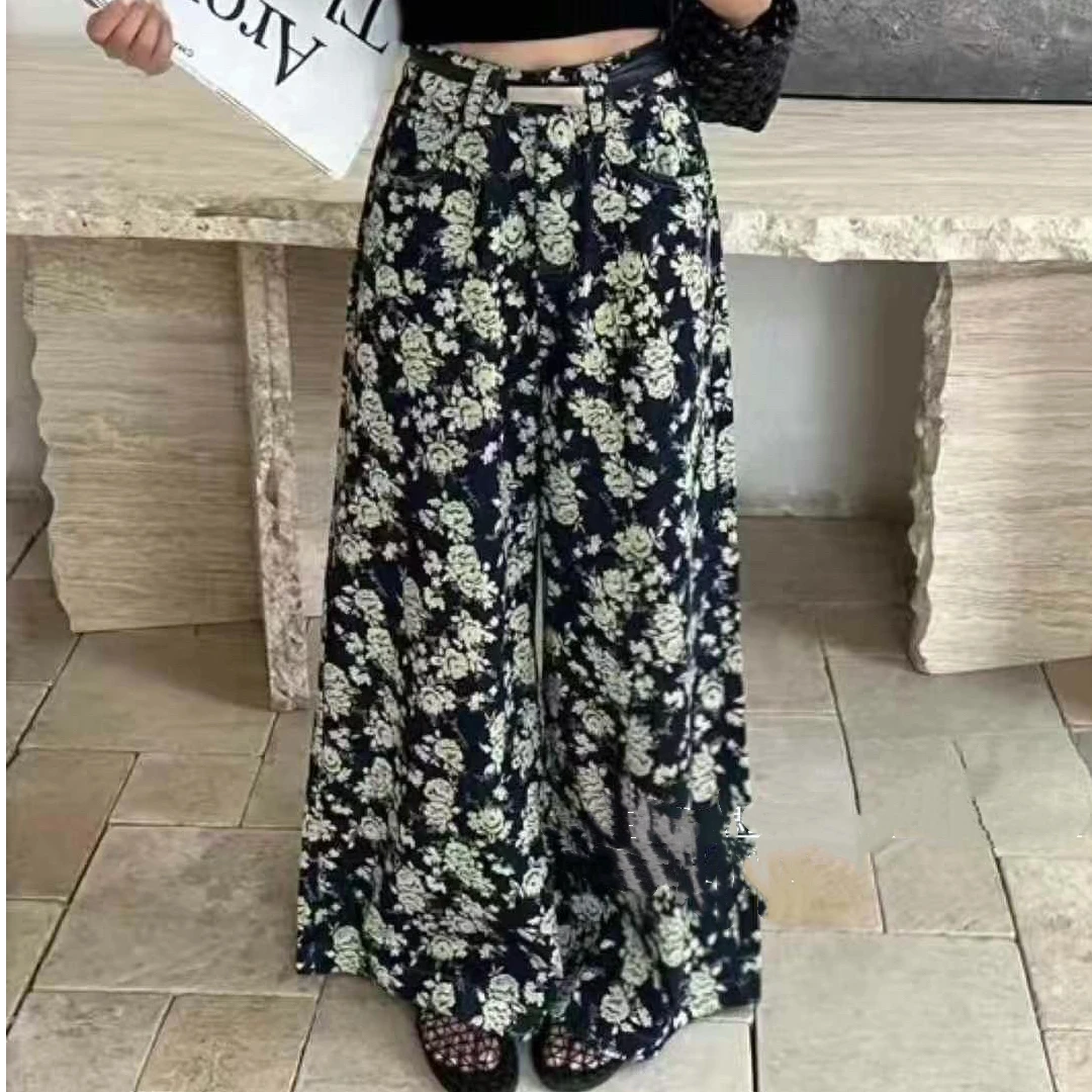 ROU-ROU)JIA复古港风牛仔阔腿裤A85R06