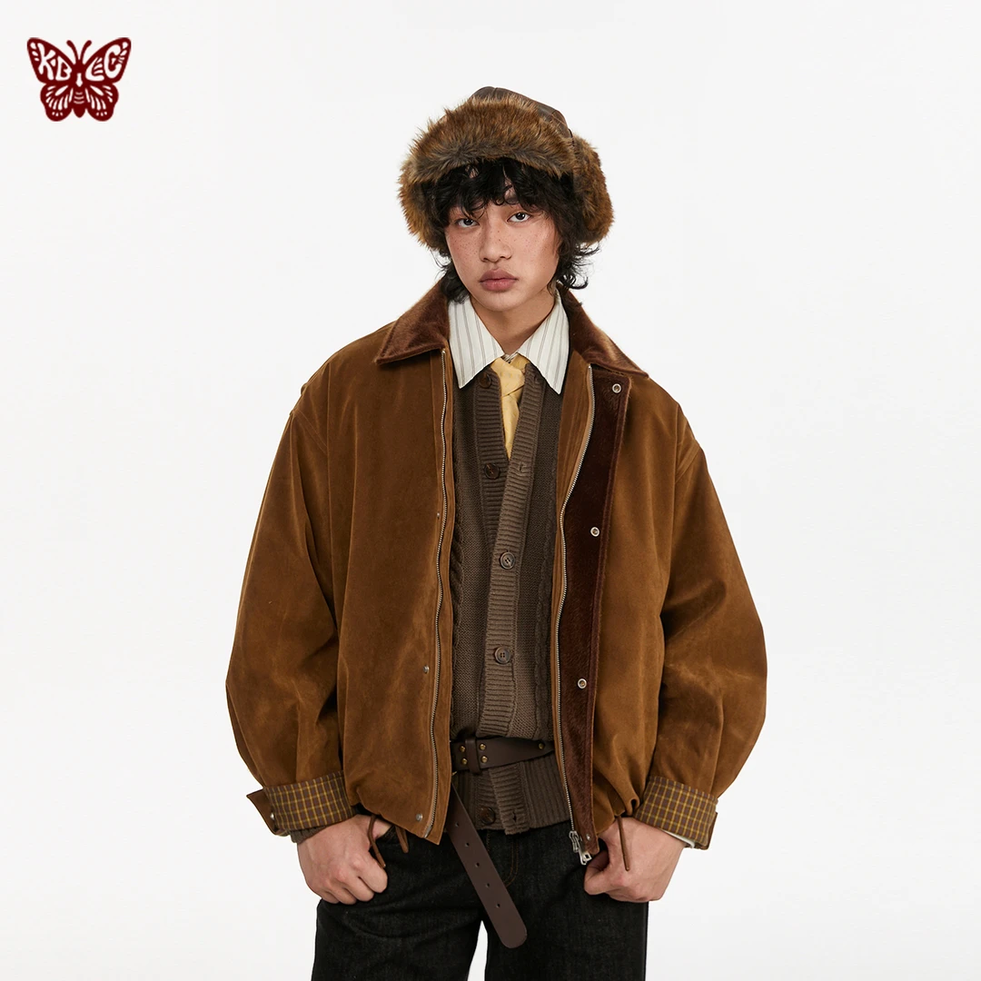 Kblc®Active Lab仿马毛领老钱风仿麂皮绒磨砂质感翻领哈灵顿夹克