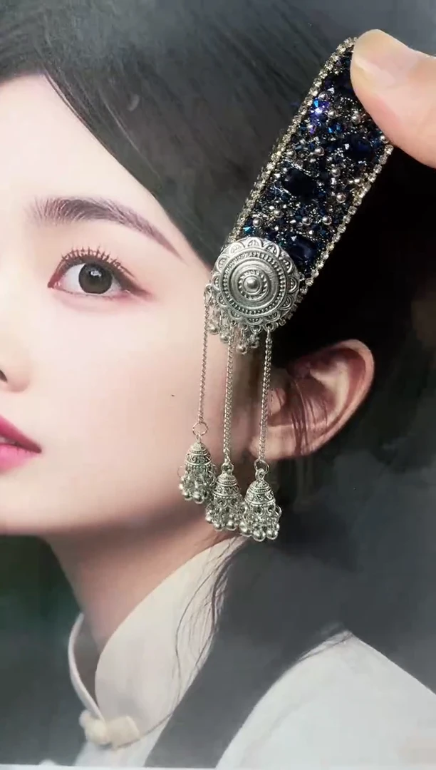 仿水晶铁合金重工流苏发夹64