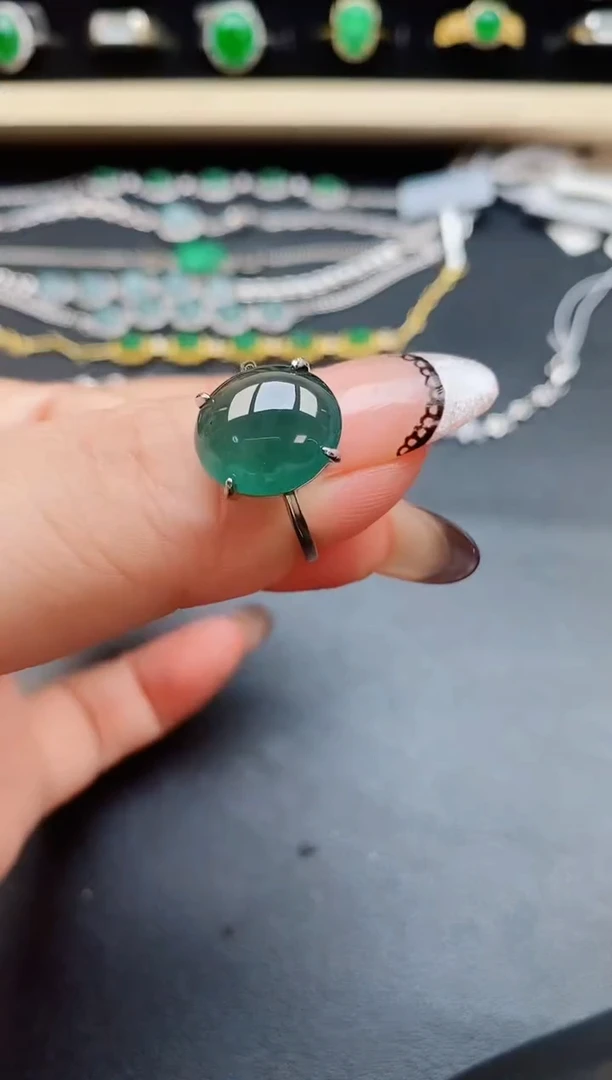 翡翠戒指银S925镶嵌80505
