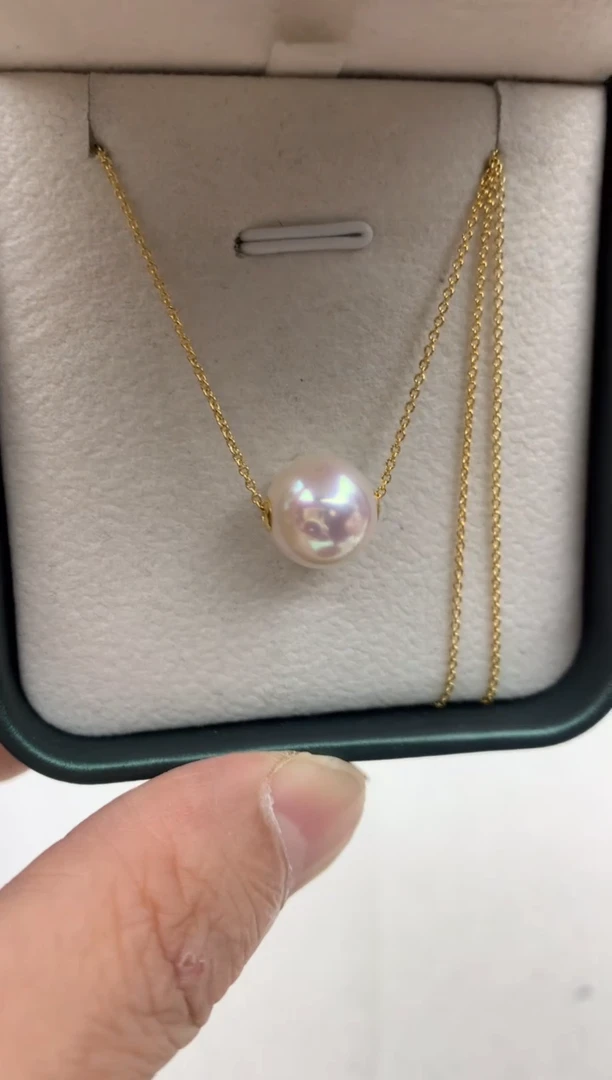 18K金镶嵌ff淡水珍珠白珠吊坠(赠链）路路通