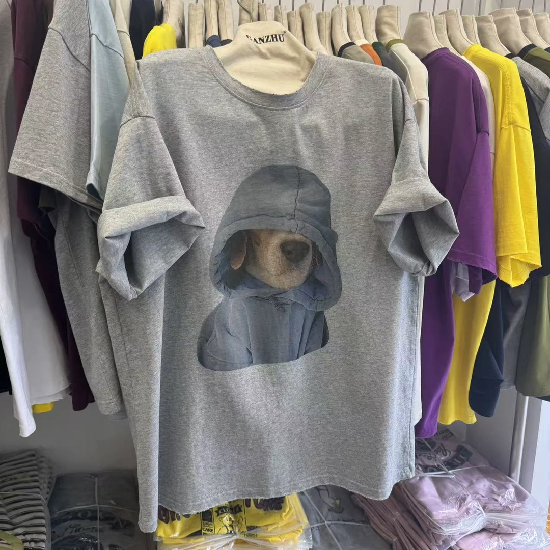 GZ1717夏季新品韩版帽子猫印花做旧磨破洋气减龄圆领短袖T恤女