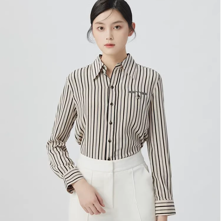 友阿商场玛施嫚2025新款通勤质感条纹垂坠感长袖衬衫女5300848