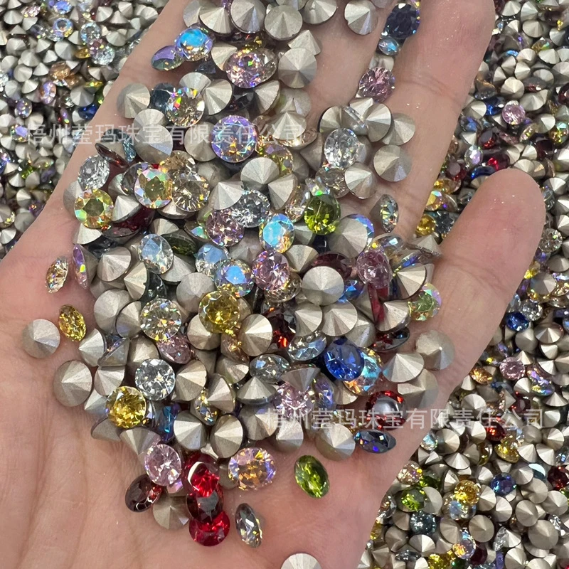 5A圆形锆石红钻银色镀底美甲饰品超闪八心八箭美甲锆