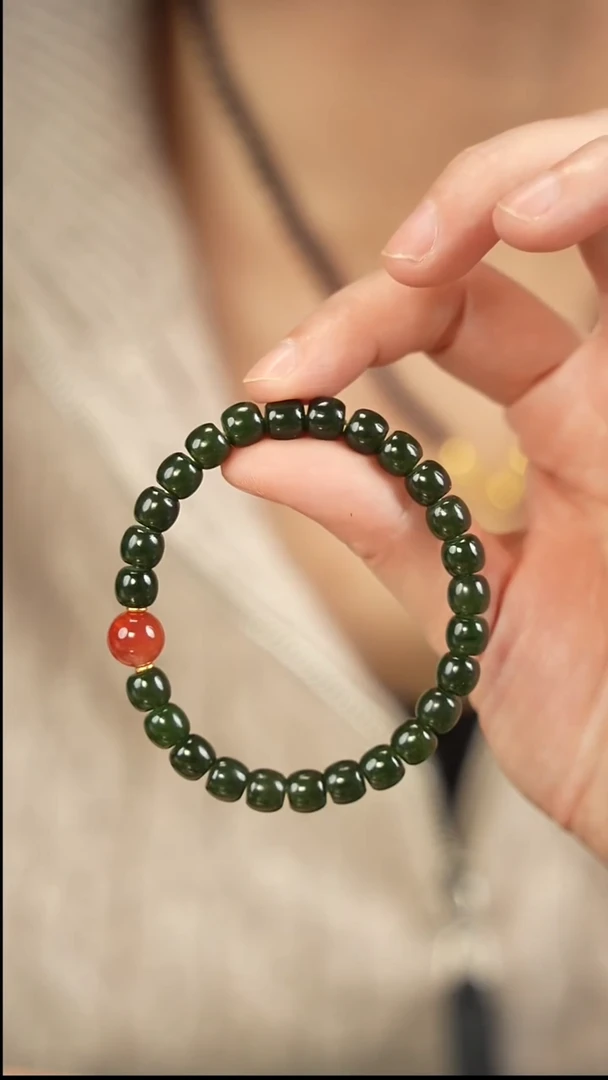 银S925镀金镶嵌手链和田玉6x7直切单圈-180