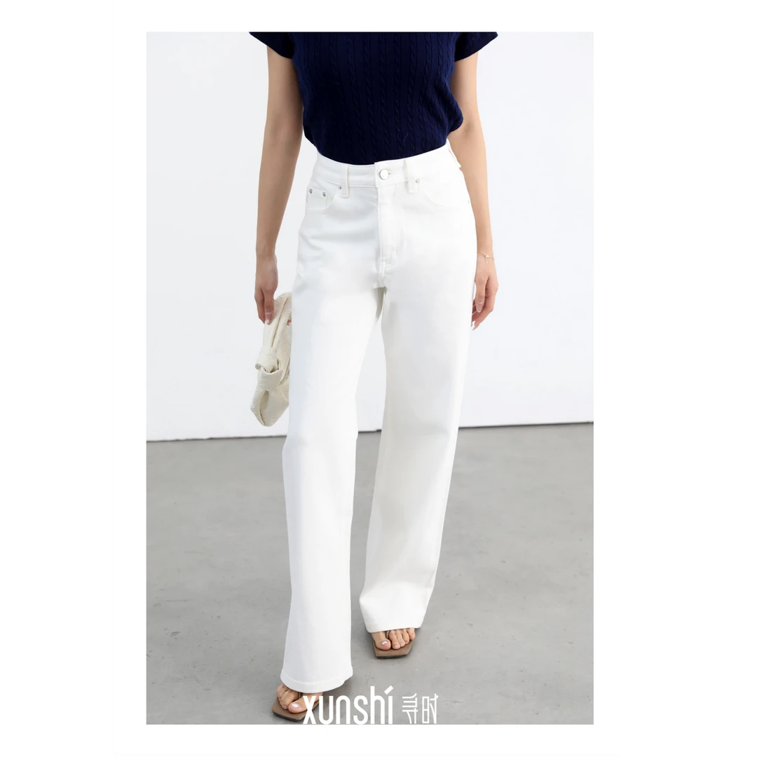 寻时/2025年夏季新款赤耳重工白色直筒牛仔裤休闲