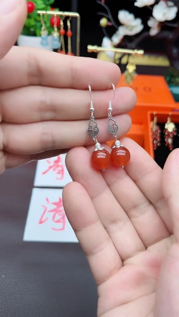 玛瑙/玉髓耳饰银S925镶嵌230000