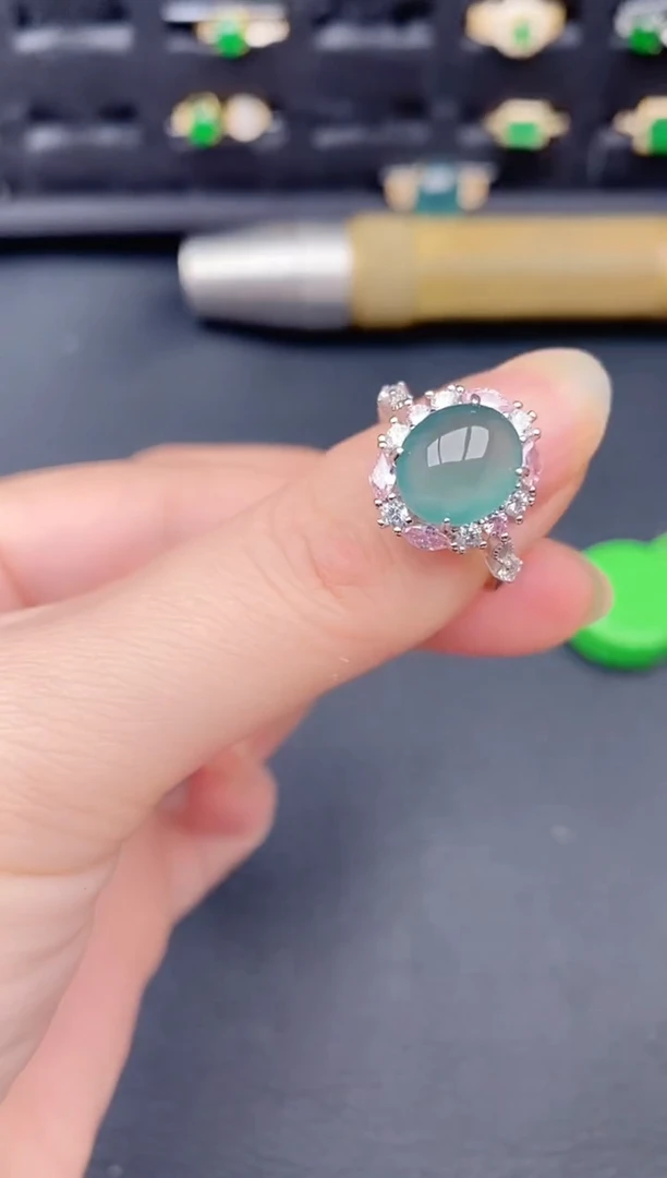 银S925镶嵌戒指翡翠天然a货翡翠251