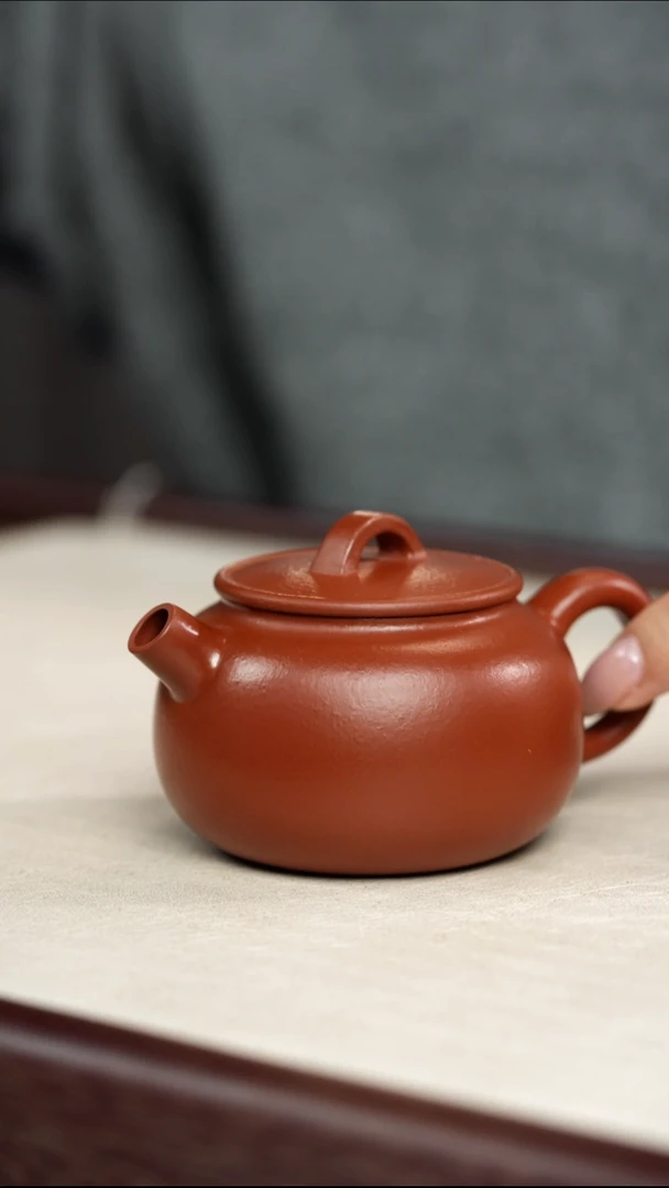 茶壶紫砂圆瓦-朱泥-120CC