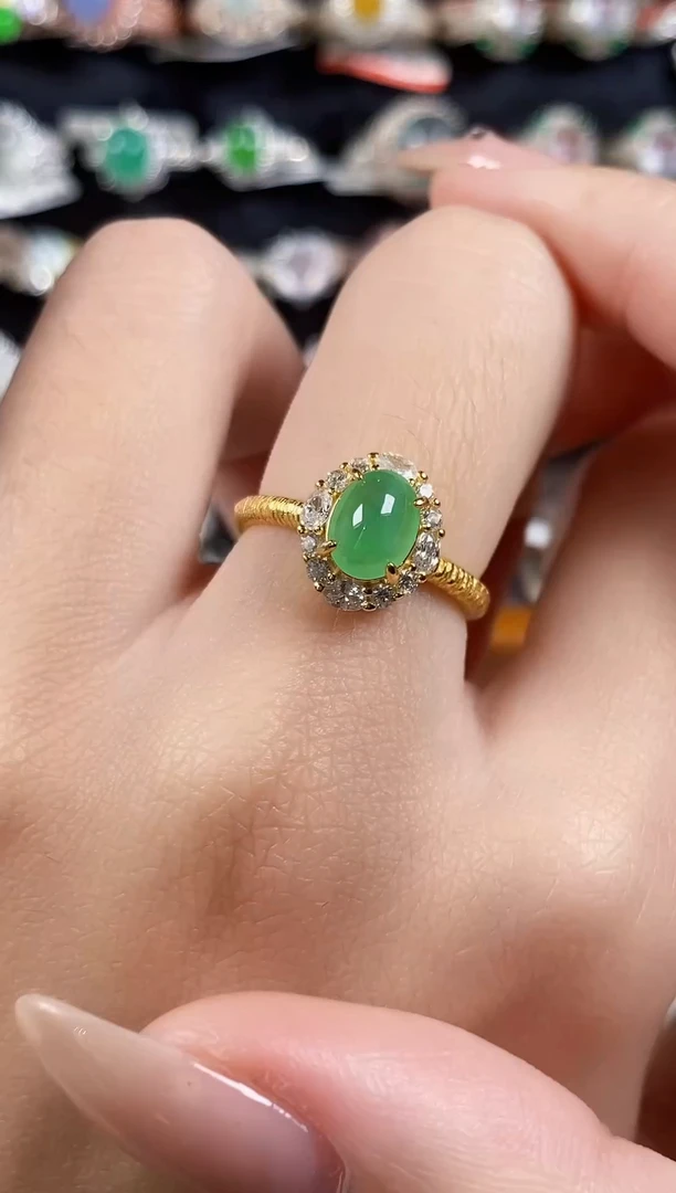 银S925镶嵌戒指翡翠 天然A货翡翠22