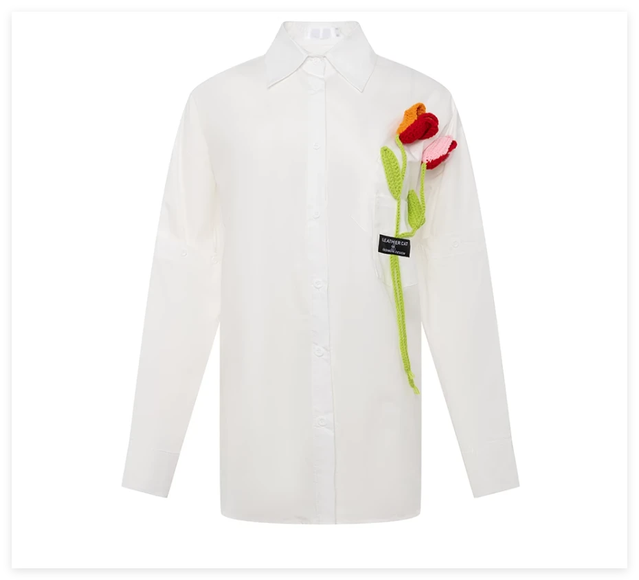欧若风2025新款爆款洋气白色宽松大版时尚气质重工刺绣玫瑰花衬衫