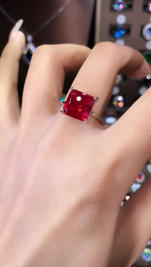 银S925镶嵌戒指红宝石10银