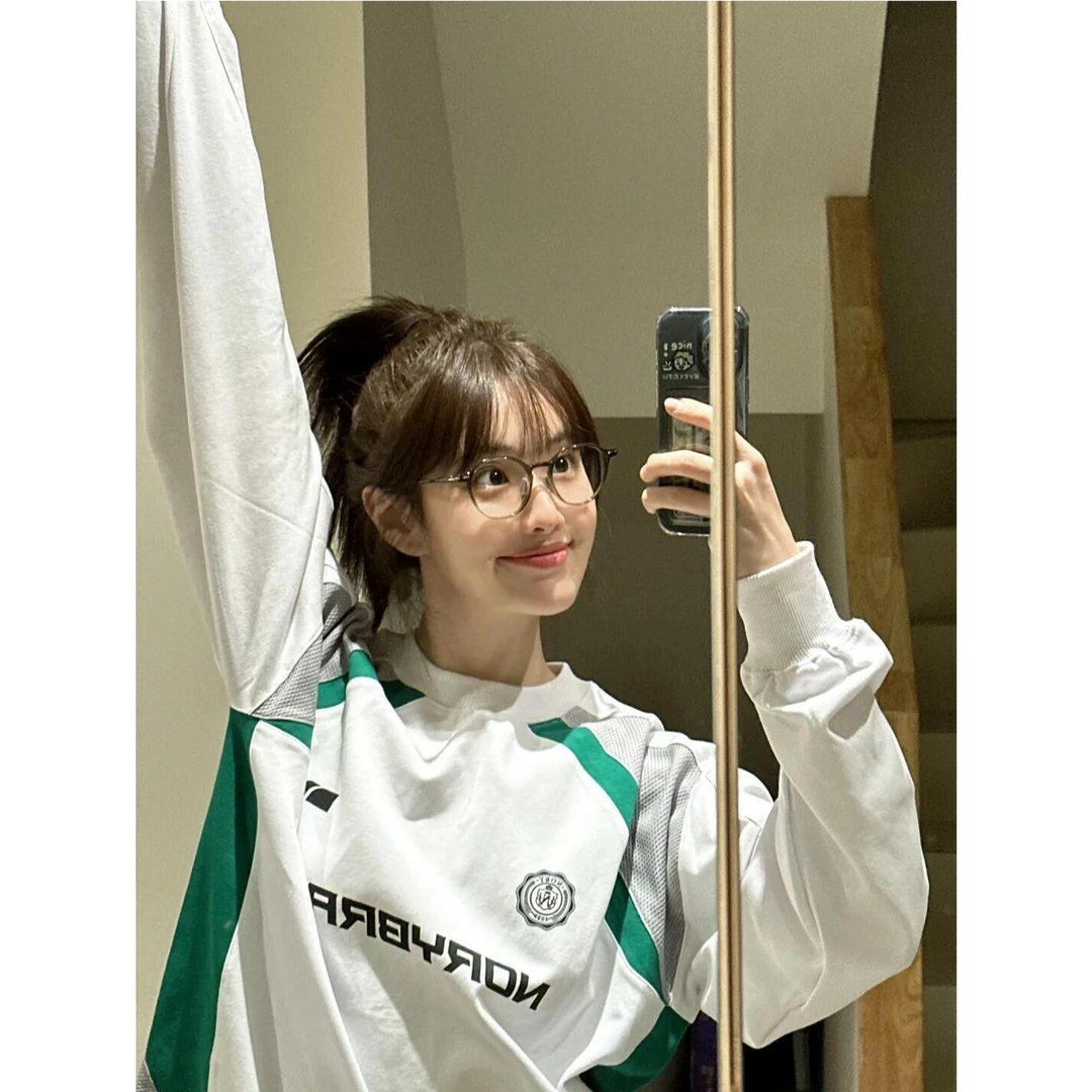 美式复古球衣字母撞色拼接长袖t恤女春秋设计感宽松慵懒运动上衣