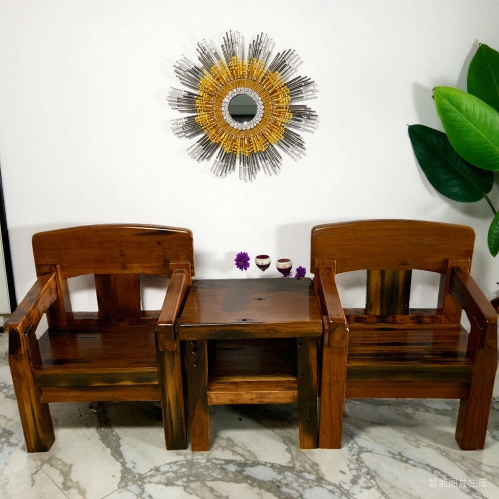 老船木茶台老板主人椅庭院扶手椅三件套阳台高级感家用休闲椅客厅