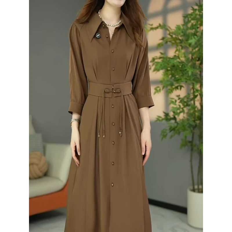 尚微气质韩版慵懒风宽松连衣裙2025秋季新款收腰显瘦遮肉中长裙