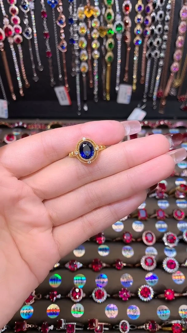 【闪购商品】蓝宝石戒指银S925镶嵌金