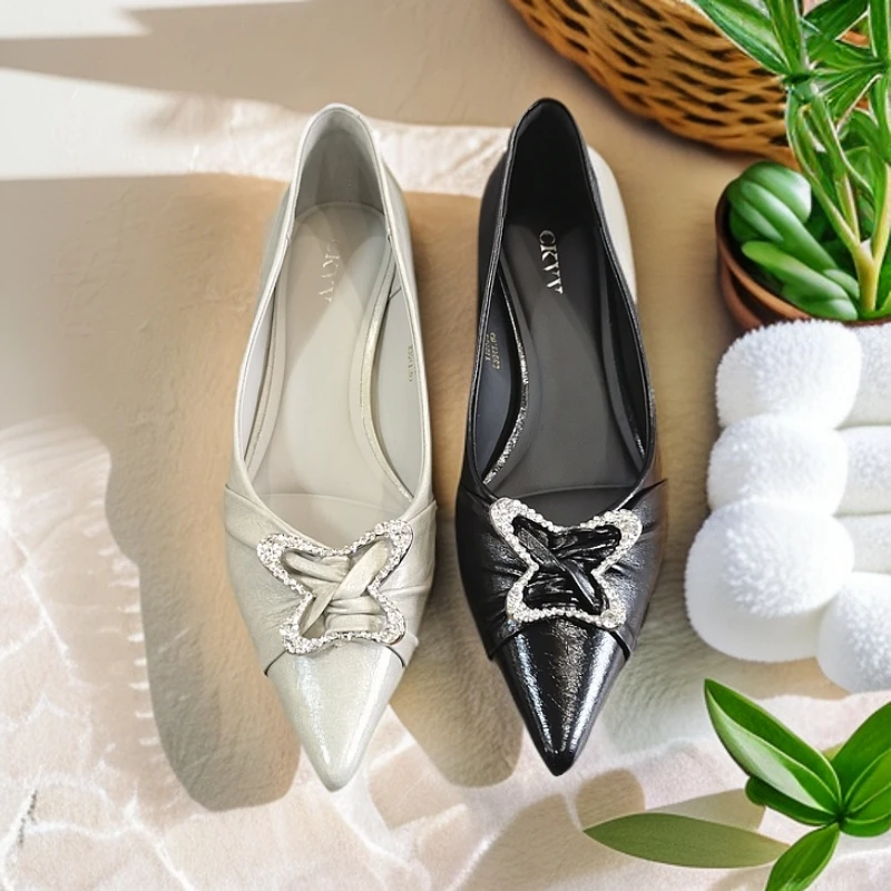 118095小香风休闲女鞋时尚蝴蝶结低跟单鞋春季浅口细跟尖头67