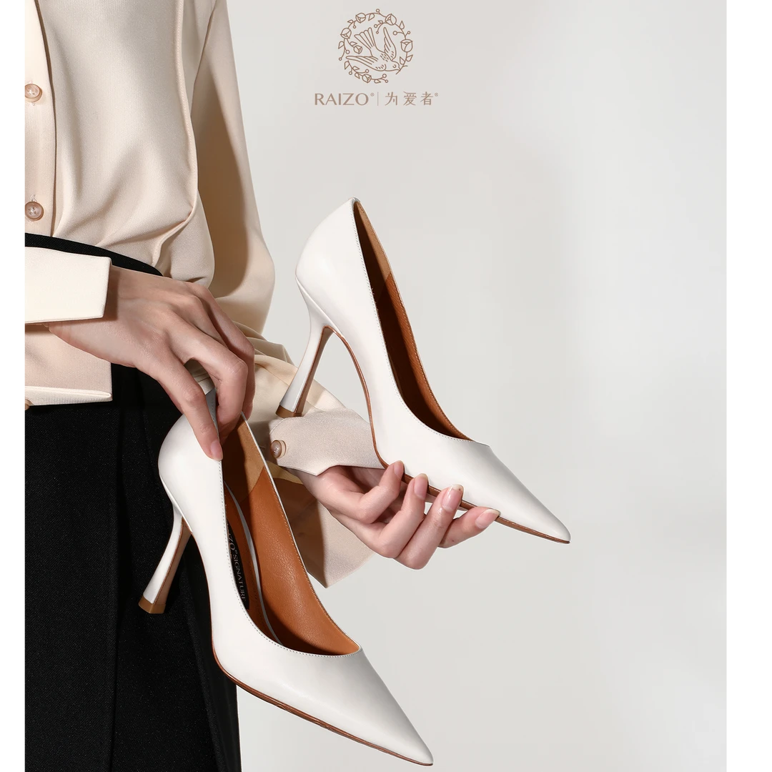 RAIZORAIZO纯手工胎牛皮浅口百搭舒适尖头真皮高跟鞋