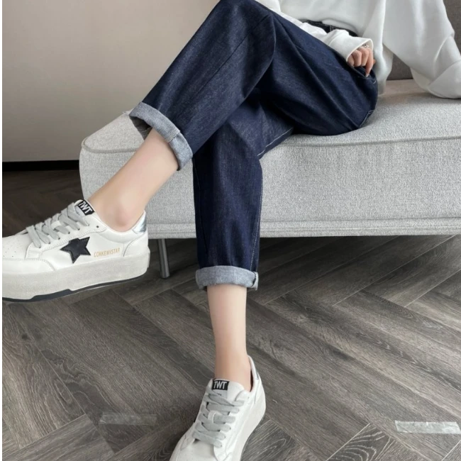 高个子加长高腰休闲牛仔裤女秋季直筒老爹裤超长版萝卜宽松哈伦裤