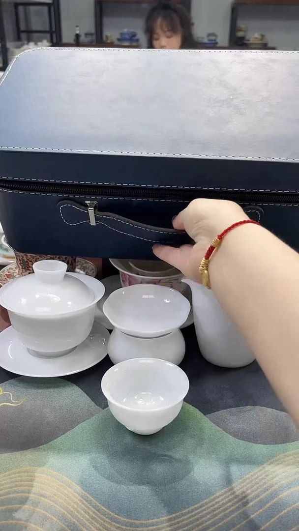 冰种元宝纯白悬停盖碗 6杯套装加礼盒