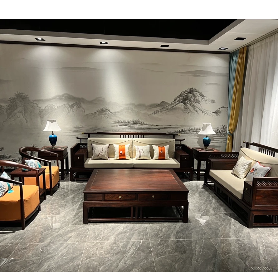 新中式艺术中国风k-895实木沙发成套实木家具大国风沙发