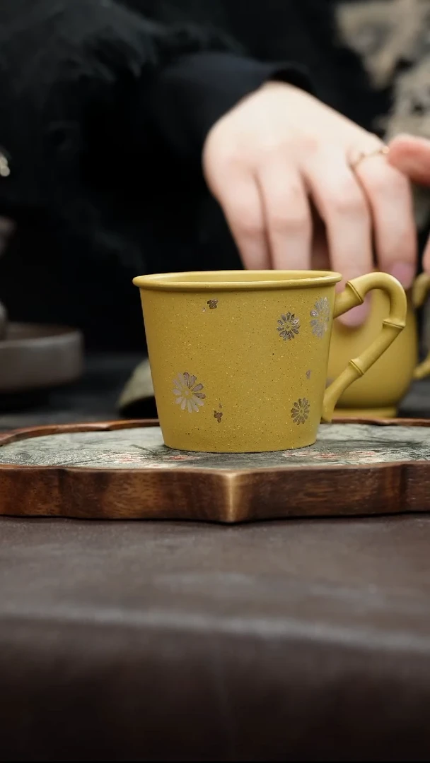 茶杯紫砂九隐茶器描银小雏菊主人杯