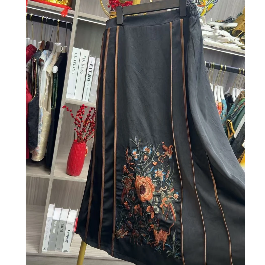 麒麟送福高级马面裙刺绣图案内里全包边右口袋裙子半身裙