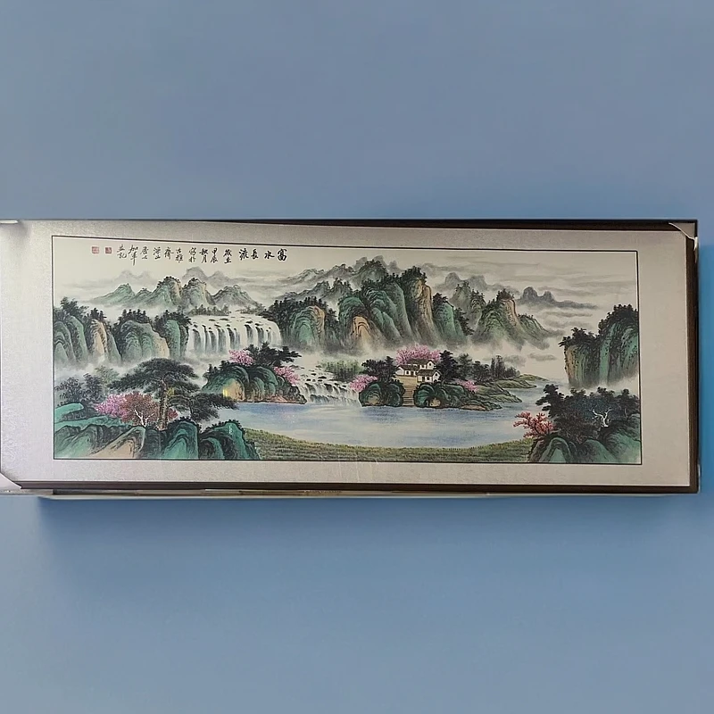 沙发背景画装饰画客厅山水挂画西墙富水长流2.63m*89cm