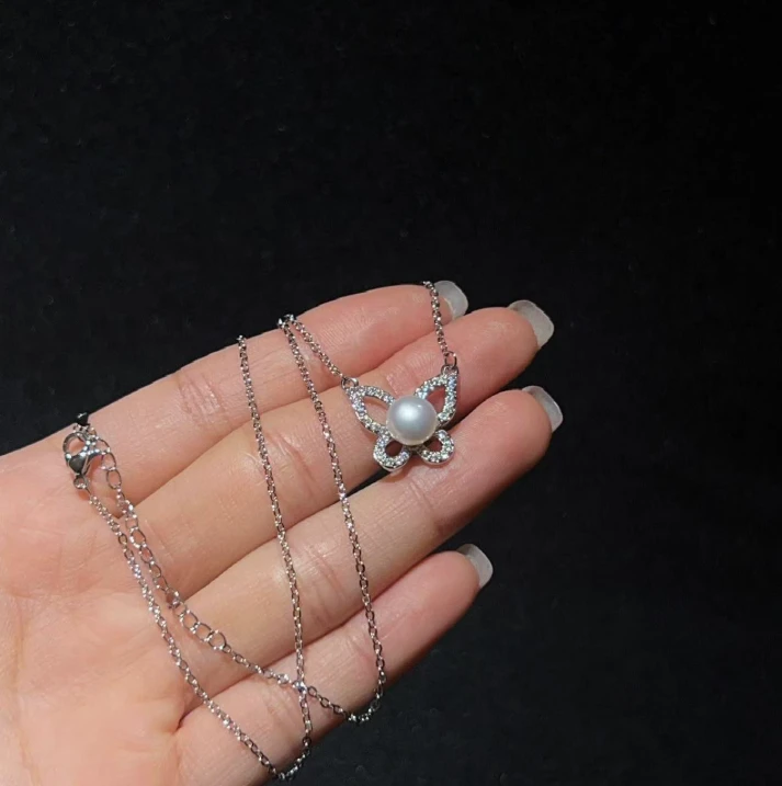 【睿泽鉴宝】合金淡水无核珍珠蝴蝶结吊坠（自带链）7-8mm V2894