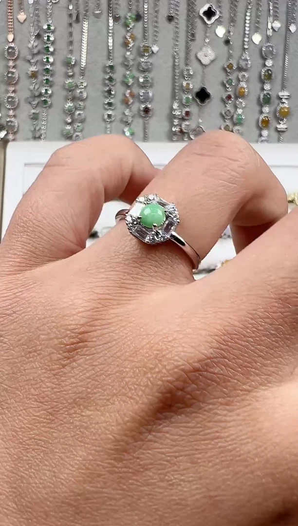 【闪购商品】翡翠戒指银S925镶嵌缅料a货翡翠戒指s925镶嵌