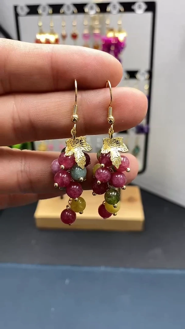 【闪购商品】碧玺耳饰银S925镀金镶嵌尺寸6mm葡萄03