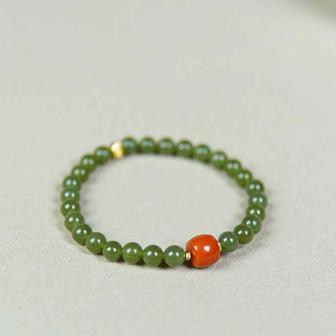 瓦西南红和田玉湖水绿06MM手链手串国风新中式