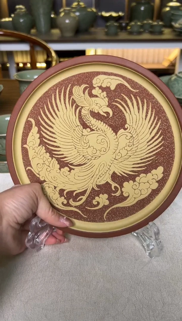 陶瓷耀州窑王彩虹剔刻玄凤壶承赏盘特价福利