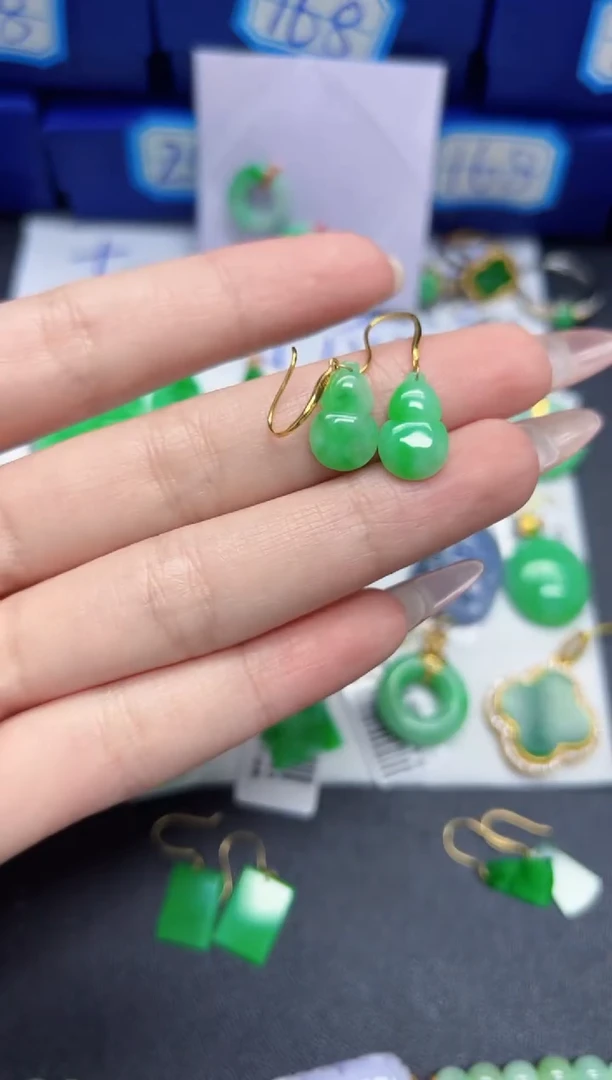 【闪购商品】翡翠耳饰18K金镶嵌Y缅料A货/支持复检/一件