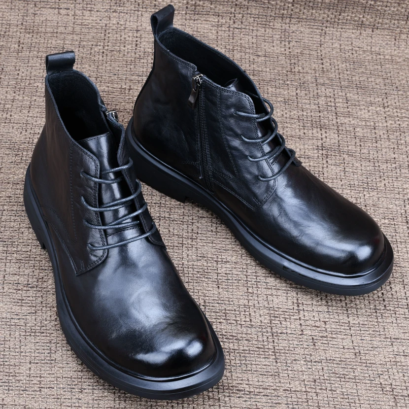 CATIA SELI秋冬季高帮马丁靴男真皮新款系带厚底商务休闲中帮皮靴