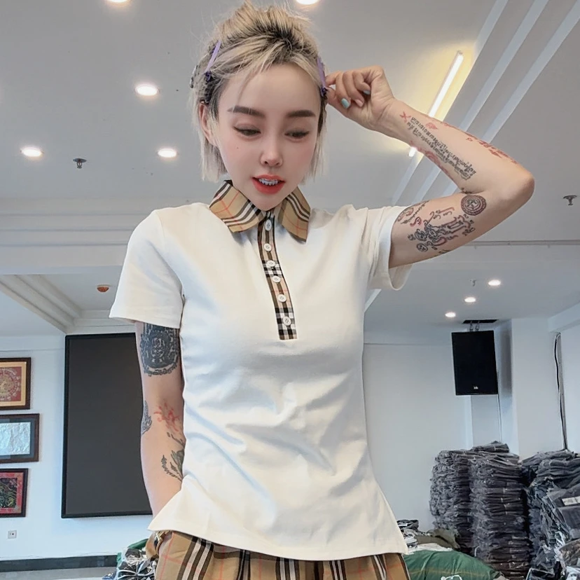 百搭款8091白色爆款格领短袖