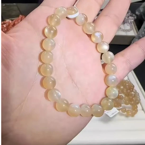 7-8mm浅奶茶月光手串（多样性发一）    天然杂裂矿点，完美主义慎
