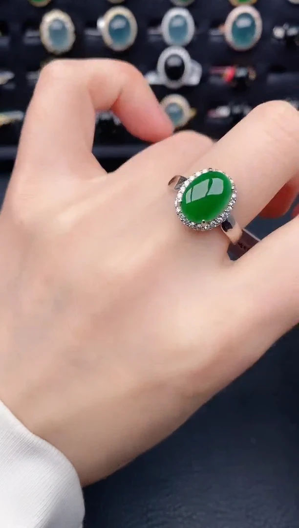 银S925镶嵌戒指翡翠天然a货翡翠23