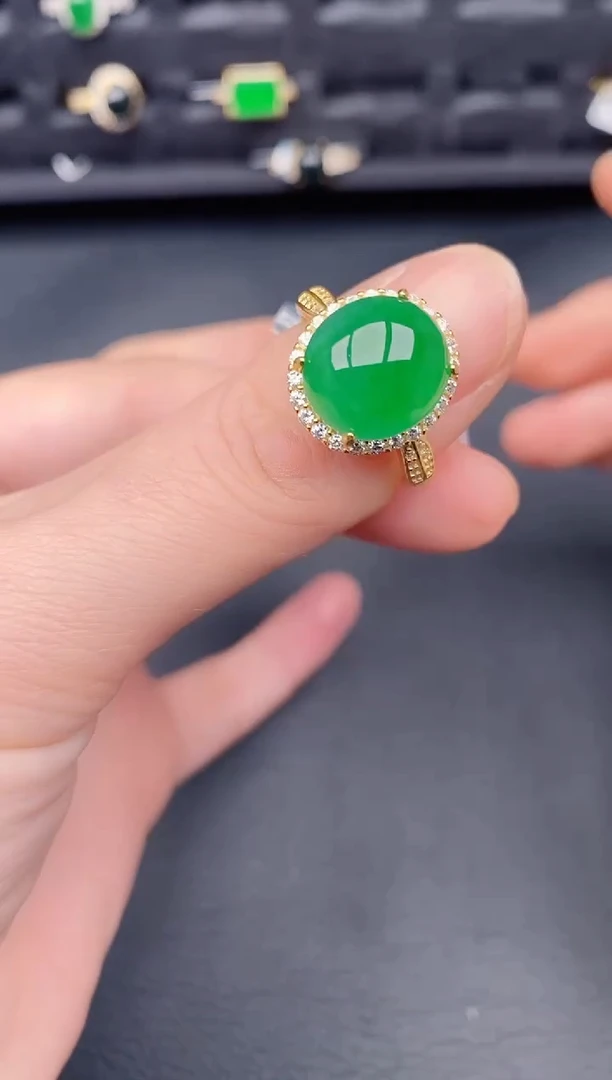 银S925镶嵌戒指翡翠天然a货翡翠258