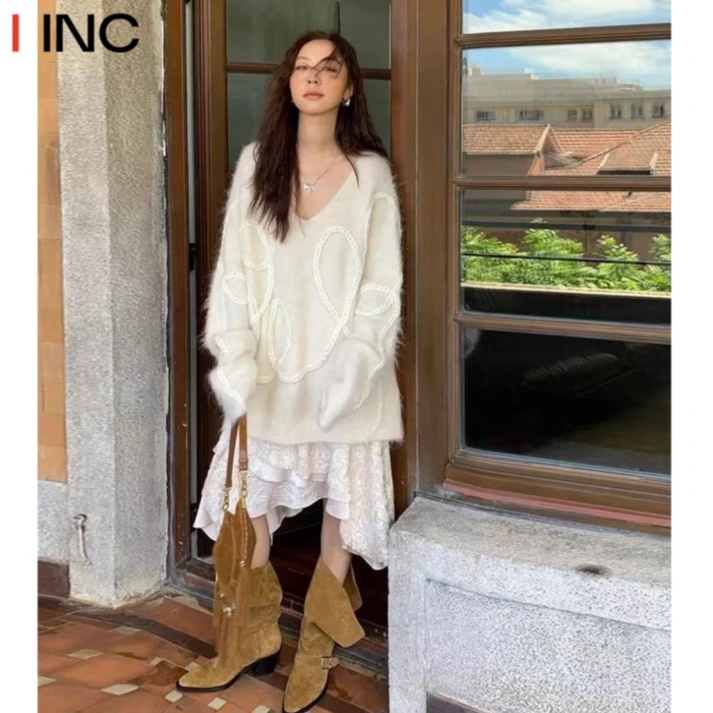 ICEDUST立体麻花宽松套头毛衣女25FW冬季新款设计感针织内搭上衣