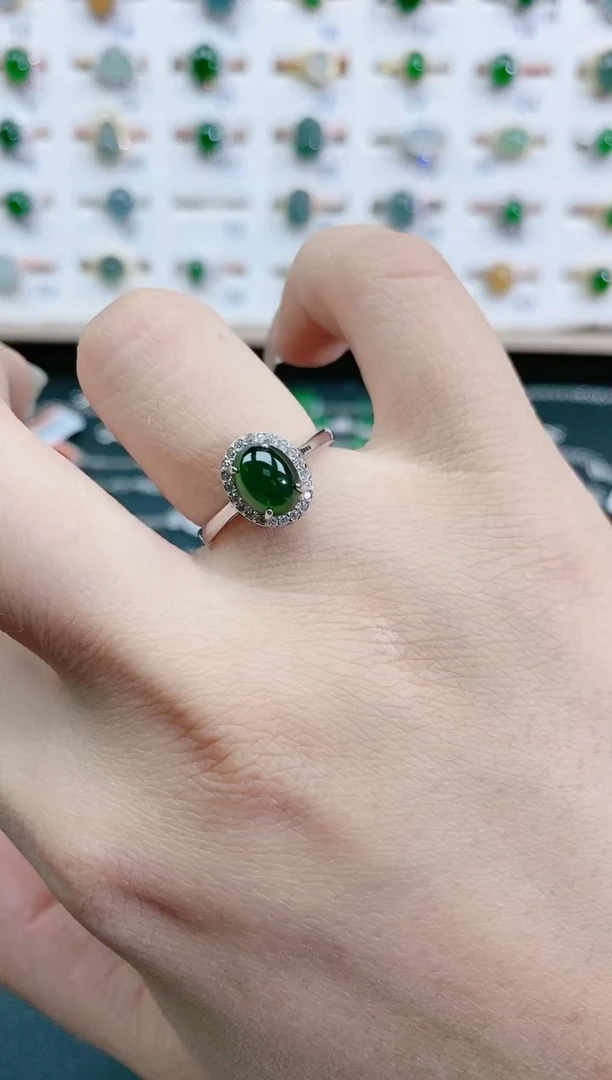 翡翠戒指银S925镶嵌天然翡翠