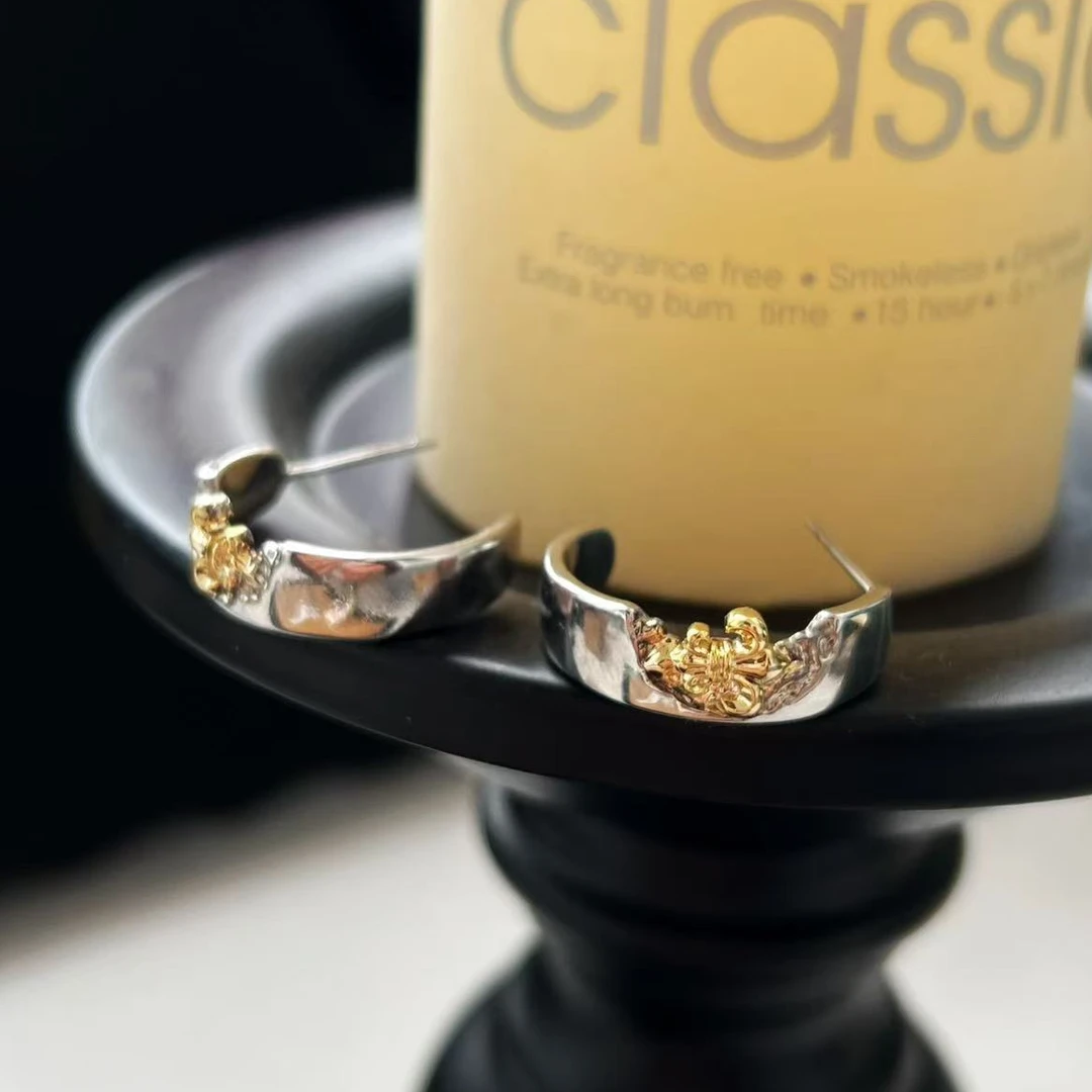 铜合金耳饰 Boonlai 设计感银色镂空不对称耳圈d