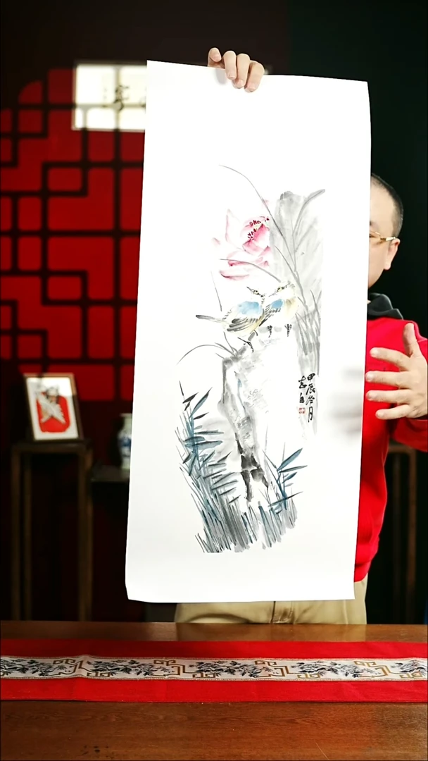 【闪购商品】国画画芯绘画23*68荷花翠鸟高老师