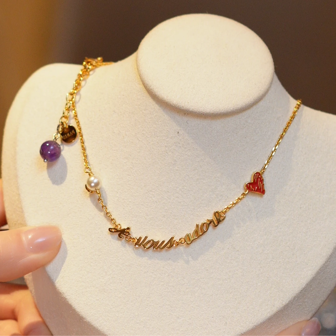 水晶字母红爱心项链HTW0103