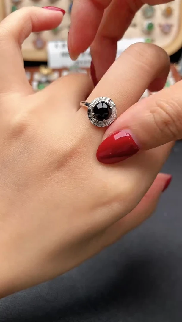 银S925镶嵌戒指翡翠一物一证一礼盒